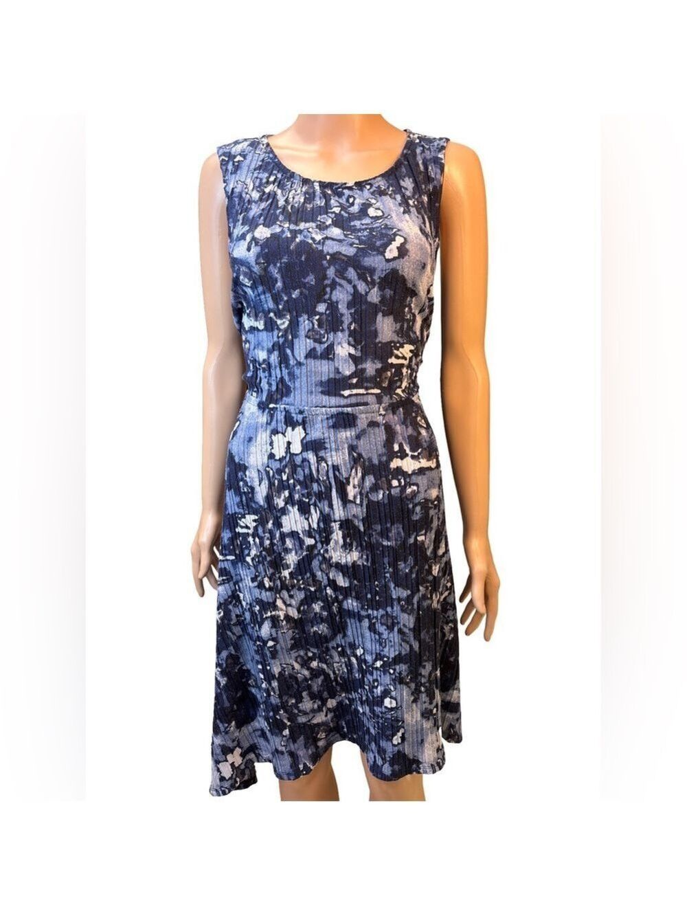 Simply Vera Vera Wang Sleeveless Navy and White Abstract Midi Dress Medium